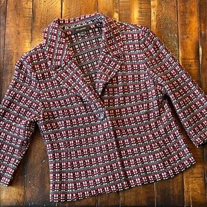 St. John Women's Burgundy and White Checkered Blazer